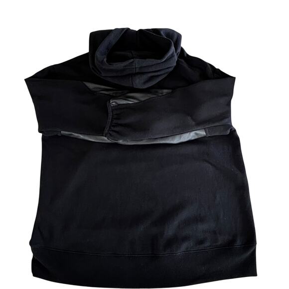 Dorothee Schumacher Black Hooded Sweatshirt Faux Leather Balloon Sleeve Size 2 - Picture 4 of 8